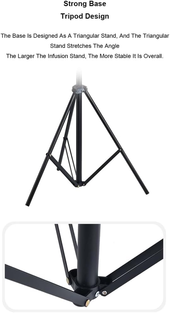 6.5 Feet Portable Folding Infusion Stand, 4 Hooks, 3 Legs, Drip Bag Stand, Height Adjustable, Foldable Infusion Stand for Travel and Home Care Black