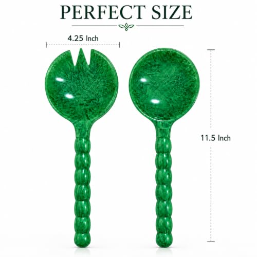 SS CRAFTS INDIA Premium Resin Salad Server Set (2 Pcs, 11.5-Inch) – Elegant Beaded Handle Serving Spoon & Fork, Kitchen Utensils for Salad, Pasta & Fruits, Unique Housewarming & Wedding Gift – Green