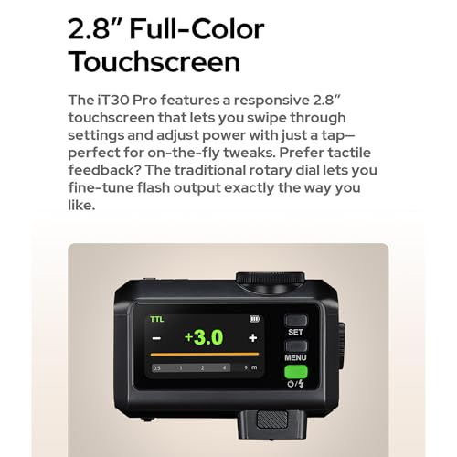 GODOX IT30Pro TTL Mini Camera Flash Light,Full-Color Touchscreen,HSS 1/8000 Second,2.4GHz X System,Built-in Diffuser and Battery IT30PRO-C (for Canon) IT30PRO-Canon