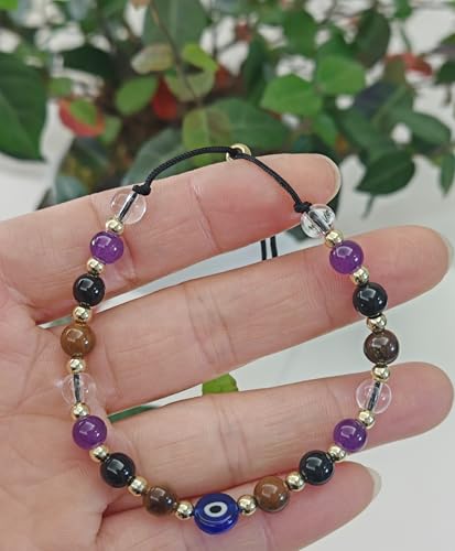 Evil Eye Bracelet - Natural Crystal Protection Bracelet -5 Healing Stones