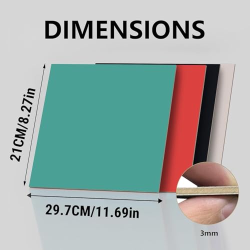 SCULPFUN 4Pcs Coloured Plywood Sheets A4 297x210x3mm, Pre-Painted Basswood Boards (Black/White/Red/Green), Paint-Free Laser Wood Panels for Crafting, Engraving & DIY Wood Burning