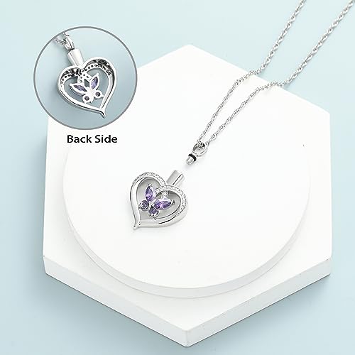 shajwo Heart Urn Necklace for Ashes for Women Silver-Purple