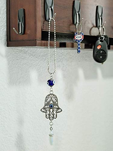 LUCKBOOSTIUM Hamsa Hand Evil Eye Amulet, Rear View Mirror Hanging Ornament Opal