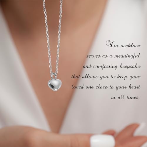 sourcing map Heart Cremation Necklace for Ashes, Urn Ash Memorial Cremation Necklaces Waterproof Keepsake Pendant with Funnel Kit for Ashes of Loved Ones, Pet (Silver Tone)