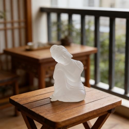 Transparent Resin Buddha Statue 5.9 Inch Home Decor White