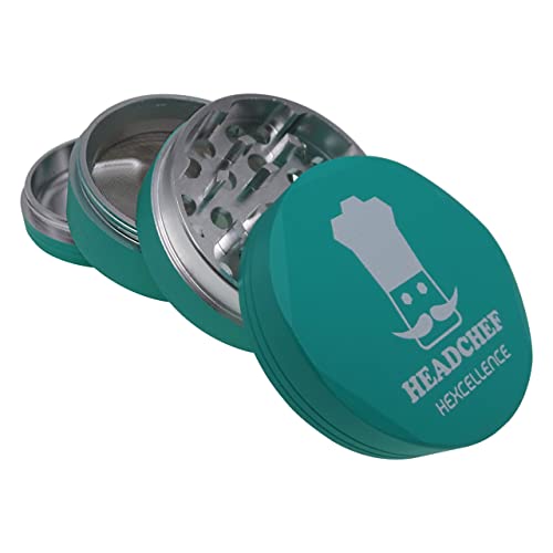 Headchef Hexcellence Silk Touch Metal Herb Grinder with Sifter – 4 Piece, 55mm (Teal)