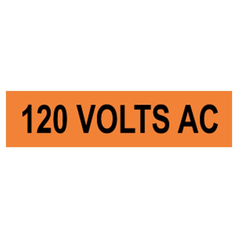 ComplianceSigns.com 120 Volts AC Safety Label Decal, 4 x 1 inch 10-Pack Self Adhesive Vinyl for Electrical Pipe Markers, American Made Safety Stickers