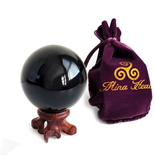 Mina Heal Obsidian Crystal Ball for Fengshui Ball, Meditation, Crystal Healing, Divination Sphere, Home Decoration, 100% Natural and Genuine 55 mm
