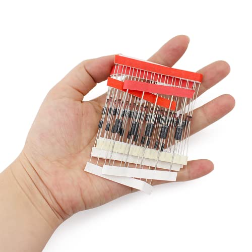 Set of 100 8 Values Rectifier Diodes Bag Assortment Kit for Arduino (25 x 1N4148, 25 x 1N4007, 10 x 1N5819, 10 x 1N5399, 10 x FR107, 10 x FR207, 5 x 1N544 08, 5x 1N5822)