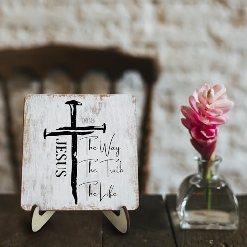 Inspirational Sign Rustic Desk Decor Decorative Christian Gifts Religious Bible Verse Motivational Decoration for Home Living Room Restaurant Office Table Shelf Tiered Tray Plaque with Wood Stand multicolour0347