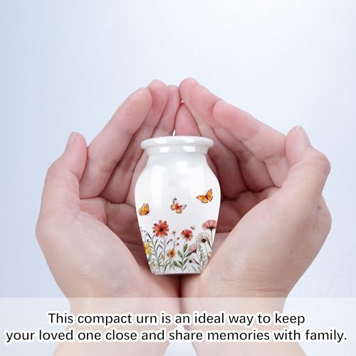 Gredstar 4PCS Wildflower Ceramic Urns for Ashes, Small Sharing Keepsake Set Wildflower - Set of 4