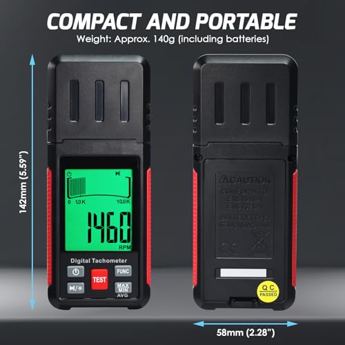 TEKCOPLUS digital tachometer RPM meter with LCD display for non-contact and contact rotation speed testing
