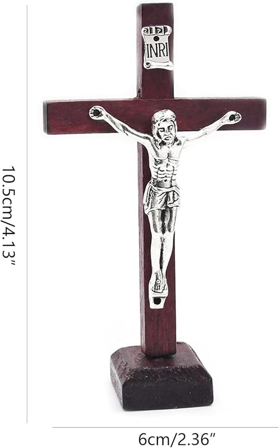 ydzqdxzz 2Pcs Wall and Table Wood Cross Crucifix, Crucifix Wall Cross Wooden Catholic Cross With Stand Religious Christian Standing Church Home Ornaments For Prayers