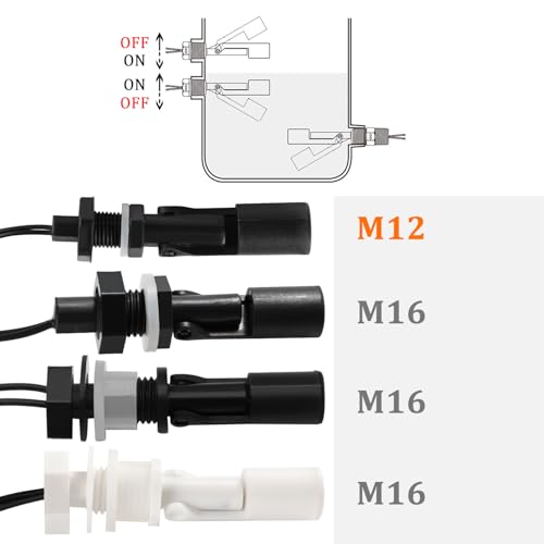 2 x M12 10 W Water Level Sensor, PP Side-Mounted Horizontal Liquid Float Switch, Water Liquid Level Sensors, with Spring Wire Connector, for Tank Pool, Black M12 – Schwarz – 2 Stücke