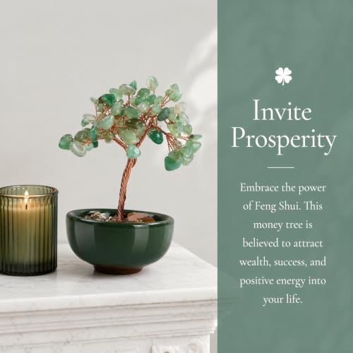 Green aventurine Crystal Tree of Life, Healing Quartz Crystal Stones Feng Shui Money Tree for Positive Energy Office Decor and Bedroom Ornaments, Spiritual Gifts for Women