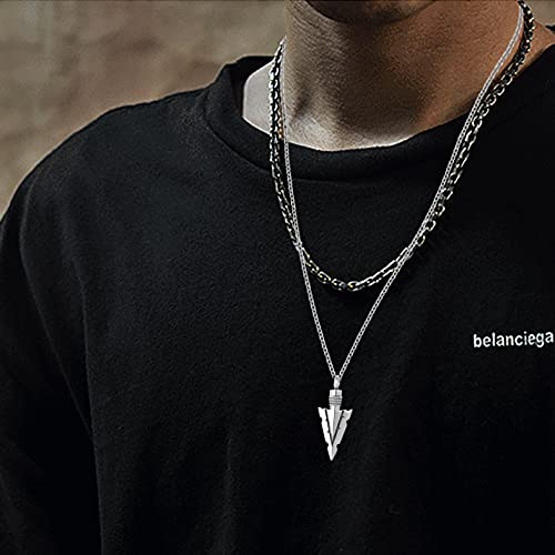 YSAHan Spearpoint Arrowhead Pendant Cremation Jewelry for Men Ashes Spear Point Arrow Urn Necklace Keepsake Memorial, UR-12_Arrowhead