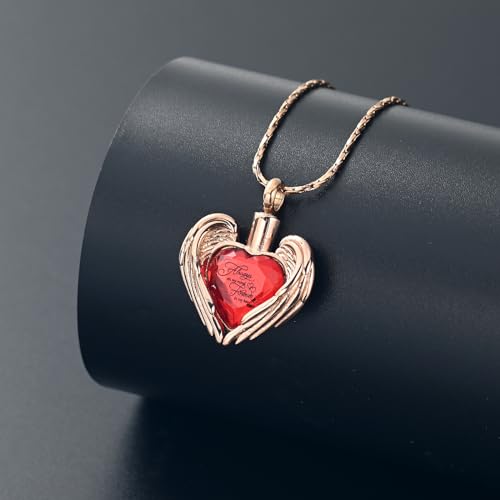 Cremation Jewelry for Ashes Pendant Crystal Heart Urn Necklace Keepsake Urn Memorial Pendant Ash Holder Rose-red-Always