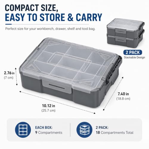 Mowhut 2-pack stackable hardware organizer boxes for screws and small tool storage