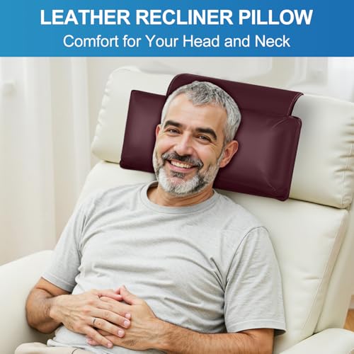 Adjustable burgundy recliner pillow with neck and head support, ideal for reading and bed rest by AHUAWA.