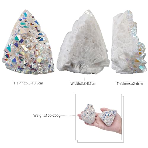 mookaitedecor Clear Quartz Crystal Cluster Titanium Coated Geode Stone White