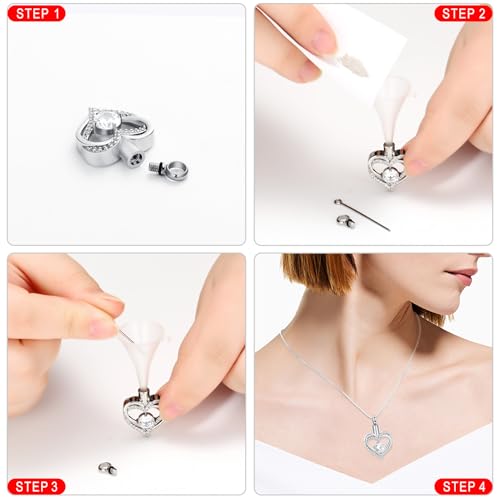 Cremation Jewelry Heart Urn Necklace for Ashes for Women Gilrs Memorial Keepsake Birthstone Pendant Silver-White