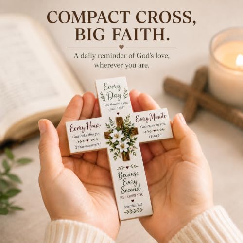 GOSBLUE Standing Wooden Cross For Table - Christian, Religious, Prayer Table Cross Decor - Christian, Religious, Faith Gifts for Women - Wooden Cross Gifts For Women, Mom, Friends, Coworker