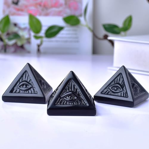Black Obsidian Healing Crystal Pyramid,Natural Stone Pyramid for Meditation, Reiki Energy, Chakra Balancing,Energy Enhancement - Great Gift for Home Decor, Office Desk, and Spiritual Practices Black Obsidian