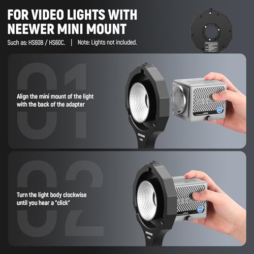 NEEWER Bowens Mount Adapter Holder, Mini to Bowens Mount Adapter Ring with Umbrella Socket, 5/8" Receiver, 180° Tilt for ONLY NEEWER Mini Mount Lights, CHB1