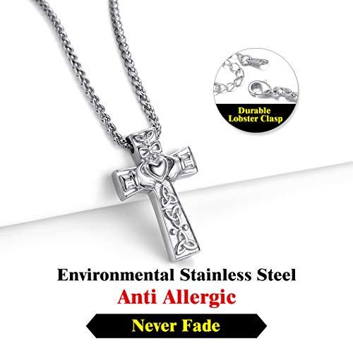 Richsteel Urn Necklaces for Ashes for Women Men Cremation Pendant 01-Steel Celtic Knot Cross no personalized