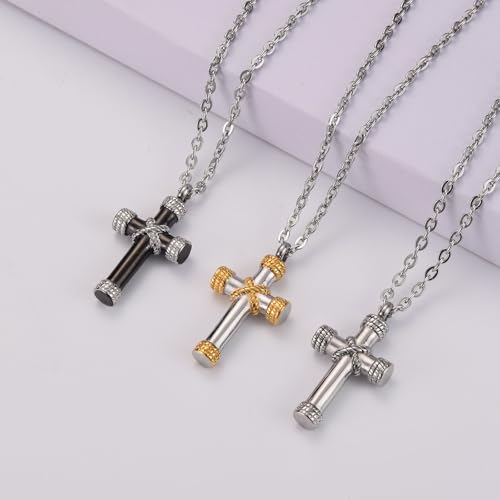 Cross Cremation Urn Necklace for Ashes Pendant for Men Silver