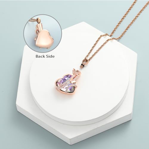 shajwo Butterfly Heart Urn Necklaces Cremation Jewelry for Ashes for Women Men Memorial Human Ashes Pendant Rose Gold-Purple