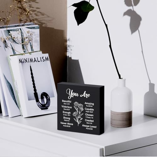 Religious Gifts for Women Christian Gifts Christian Wooden Box Sign Desk Decor Bible Verse Decorations for Home Office Shelf Table Desk Gifts for Christian Women 5 x 5 Inch (Black Decor) Black1 5 inches by 5 inches