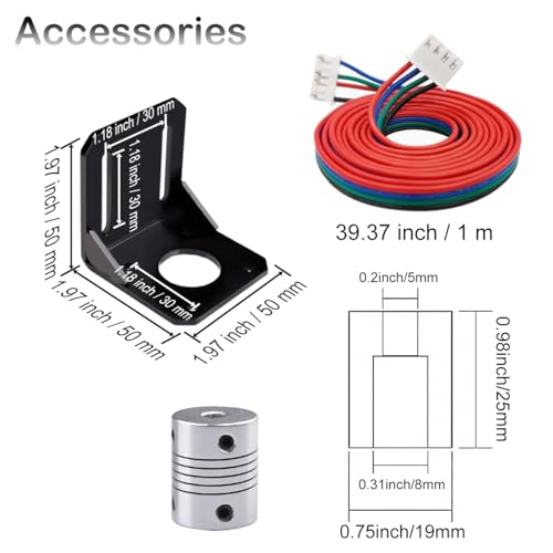 Nema 17 Stepper Motor 42 × 23mm DC 12V 3D Printer Stepper Motor 1.8° with Bracket, 1m 2-Phase 4-Pin Wire Cable, Coupling, for Creality CR-10 10S Ender 3 3D Printer/CNC Extruder/Y-axis