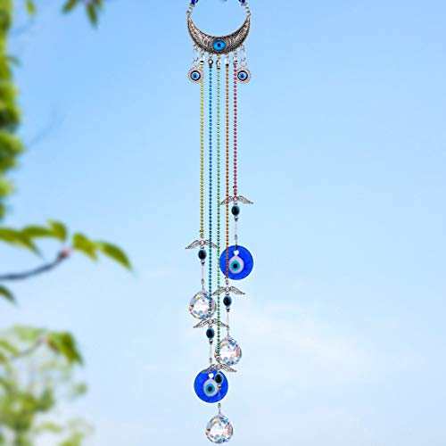 YU FENG 12.5in Hanging Crystal Angel Suncatcher and 20in Blue Evil Eye Hanging Crystals Suncatcher Ornament with Chakra Energy Crystal Ball Prism Pendant for Home Decor Protection