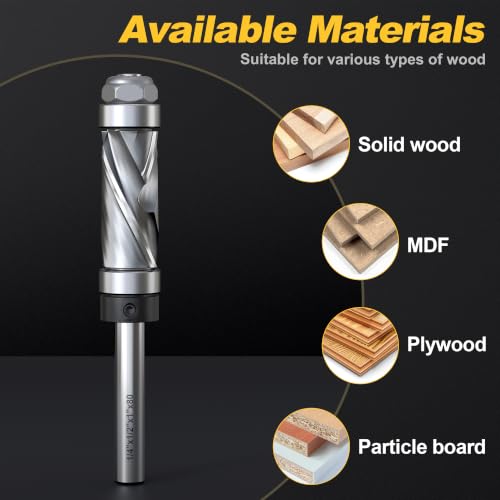 REKCKRUL pattern flush trim router bit with 1/4-inch shank, top and bottom bearings, 1/2-inch cutting diameter