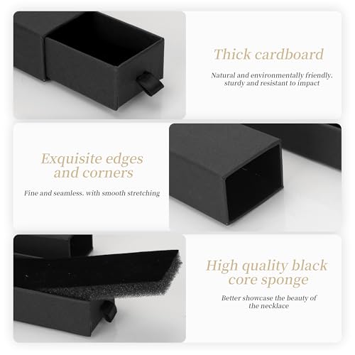 12-Pack Drawer Style Jewelry Gift Boxes with Sponge Insert, 8.7"x1.8"x1.2" Necklace & Bracelet Display Box for Presentation, Cardboard Storage Organizer for Pendant, Ring, Earring - Black