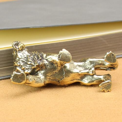 Feng Shui Retro Brass Lion Figurine Statue House Office Table Top Decoration Animal Figurines Toy for Collectibles Golden Housewarming Gift Living Room Bedroom Cabinets Mininature Craft Gift