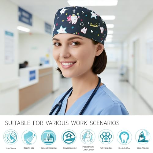 Surgical Caps, Fabric Nurse, Surgical Caps, Women's/Men, Scrubbing Cap, Printed, Full, Turban Hat, Adjustable Full Hair Cover, Unisex Doctor Cap with Sweatband, a, Unit size PatternC