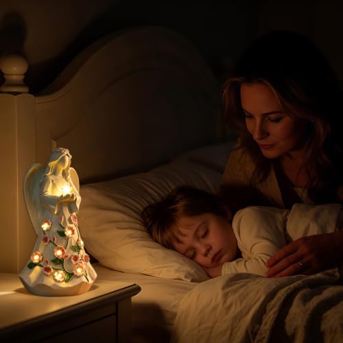 Guardian Angel Figurines Resin with Light Star Battery Operated Gift Decor White