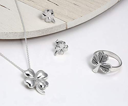 Lucky Charm Clover Pendant Stud Earrings Jewelry Set Gold Sterling Silver Gold-Tone
