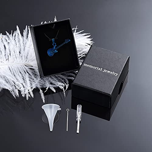memorial jewelry Musical Instrument Cremation Necklace for Women&Men Guitar Urn Necklace for Ashes Blue