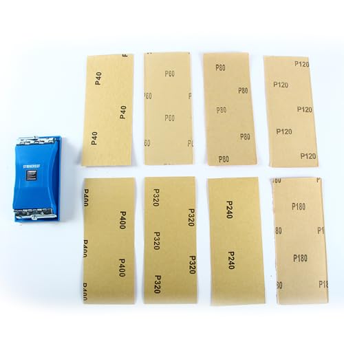 Sandpaper Set 81 Pieces 93 x 230 mm P40-P400 Hand Sander Wood Metal | 80 sheets in 8 grits from P40 to P400 plus hand sander - from coarse removal to fine grinding in one set