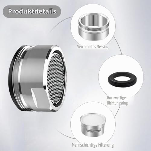 Pack of 4 Aerators for Taps M24 - Stainless Steel Tap Attachment for Kitchen and Bathroom - Aerator Insert D24 mm with Fine Sieve and External Thread