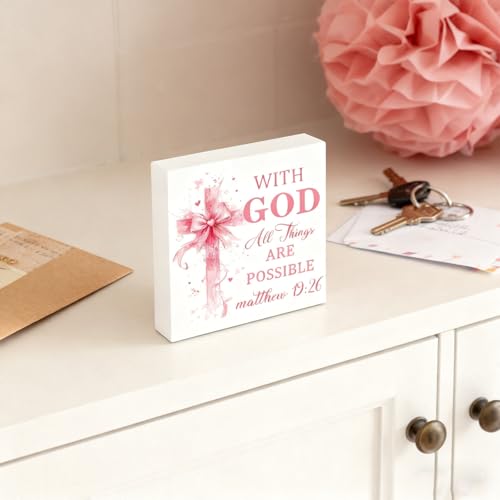 Christian Decor for Women Pink Bible Decor Inspirational Gifts Wooden Sign