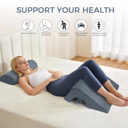Ganondorf Knee Pillow for Back Sleeping, Premium Foam Wedge Pillow for Legs, Leg Elevation Pillow with Removable Washable Cover, Triangle Pillow for Knee, Hip & Back Support, Grey
