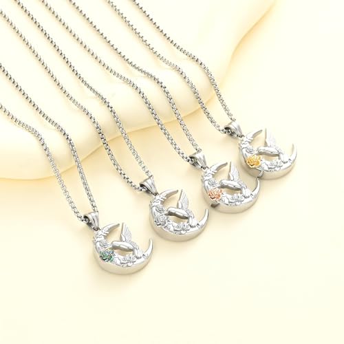 Minicremation Hummingbird Moon Rose Urn Necklace for Ashes for Women Men Memorial Cremation Jewelry Keepsake Pendant for Loved Ones Rainbow