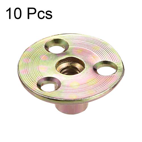 uxcell M8x37x2.5mm bronze tone carbon steel T-nuts with brad holes and flange, 10-piece set