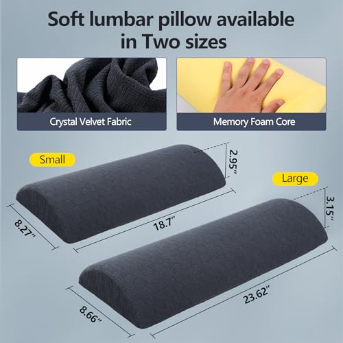 Cozyhealth - 2.95" H*18.7" L - Soft Small Lumbar Pillow for Sleeping, Memory Foam Back Lumbar Support Cushion for Lower Back Pain Relief Bed Waist Sleep Support Pillow for Side, Back(Dark Grey, Small) Dark Grey