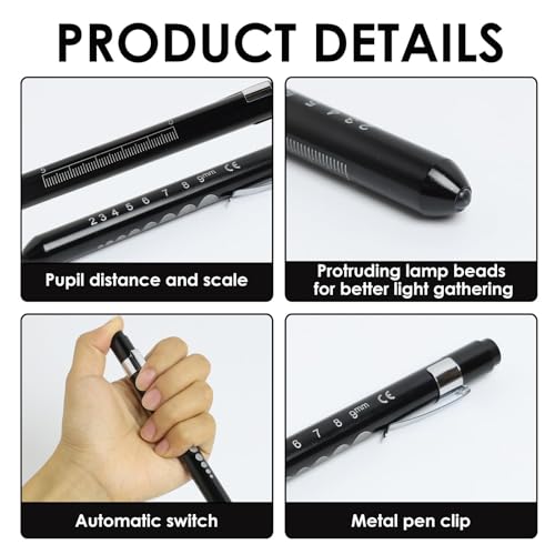 Pupil Light Medicine, Diagnostic Light, Reusable LED Pen Lamp with Pocket Clip, Nurse Emergency Service Accessories, LED Pen Lamp for Nurses Students Doctors Pack of 2