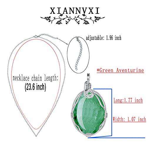 XIANNVXI Healing Crystal Necklace Wire Wrapped Oval Stone Gemstone Pendant Necklaces Natural Spiritual Reiki Witchcraft Quartz Jewelry for Women Green - Aventurine
